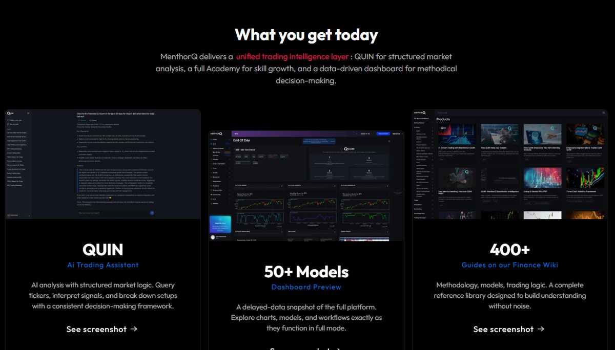 What the free MenthorQ plan includes: QUIN, a delayed-data dashboard preview and the Finance Wiki
